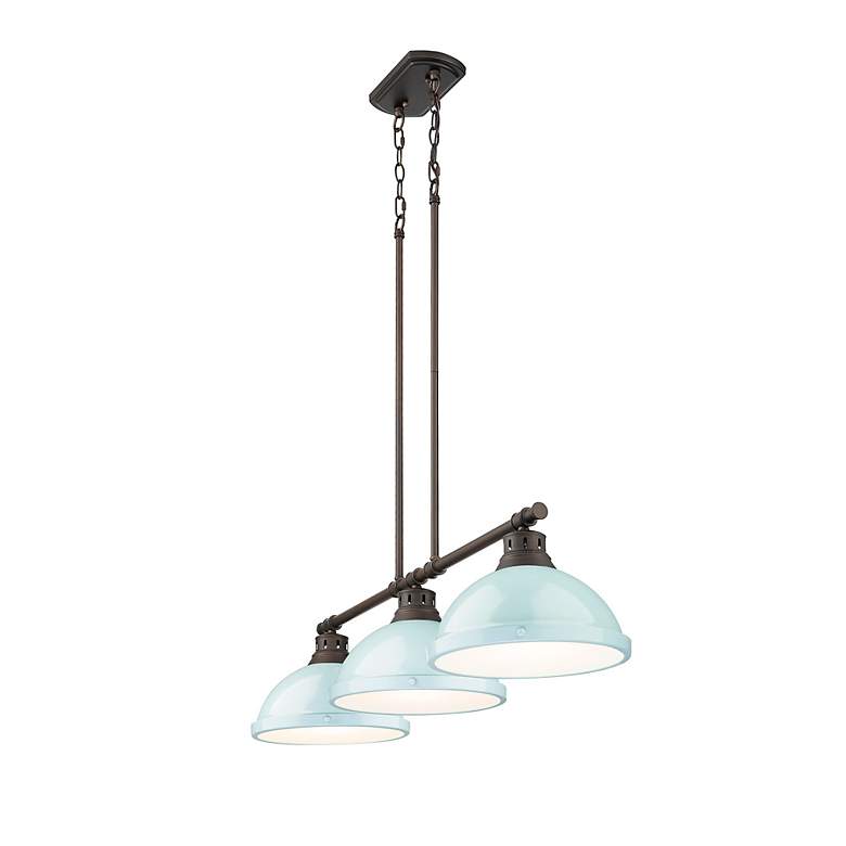 Image 2 Duncan 3-Light Linear Pendant in Rubbed Bronze with Seafoam more views
