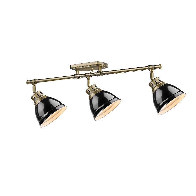 Image 2 Duncan 3-Light Semi-Flush - Track Light in Aged Brass with Black more views