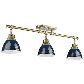 Image1 of Duncan 3-Light Semi-Flush - Track Light in Aged Brass with Matte Navy