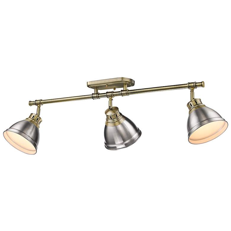 Image 1 Duncan 3-Light Semi-Flush - Track Light in Aged Brass with Pewter