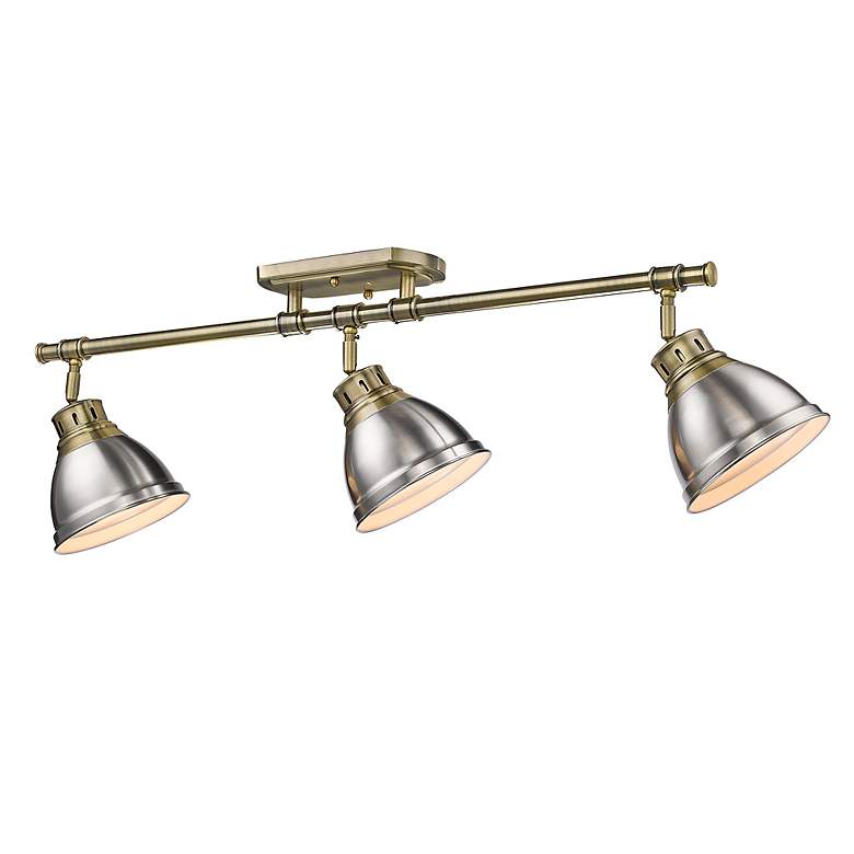 Image 2 Duncan 3-Light Semi-Flush - Track Light in Aged Brass with Pewter more views