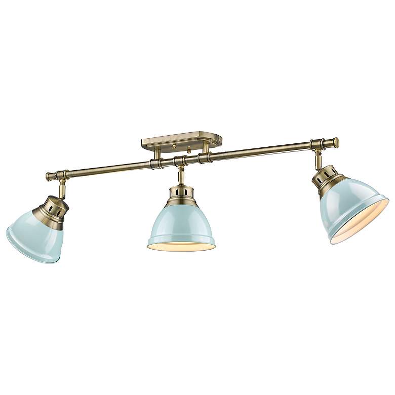 Image 1 Duncan 3-Light Semi-Flush - Track Light in Aged Brass with Seafoam