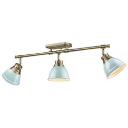 Duncan 3-Light Semi-Flush - Track Light in Aged Brass with Seafoam