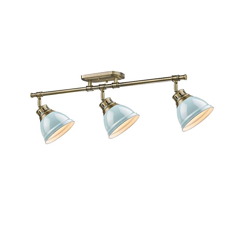 Image 2 Duncan 3-Light Semi-Flush - Track Light in Aged Brass with Seafoam more views