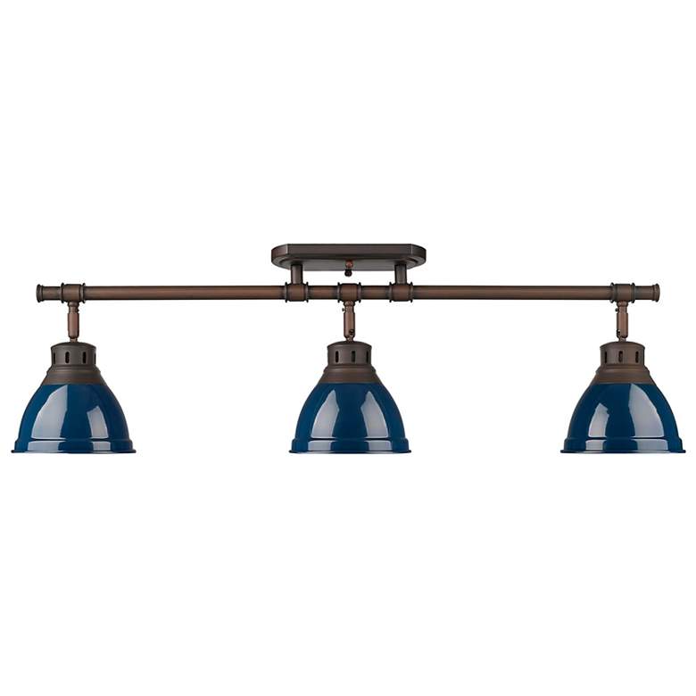 Image 1 Duncan 3-Light Semi-Flush - Track Light in Rubbed Bronze with Matte Navy