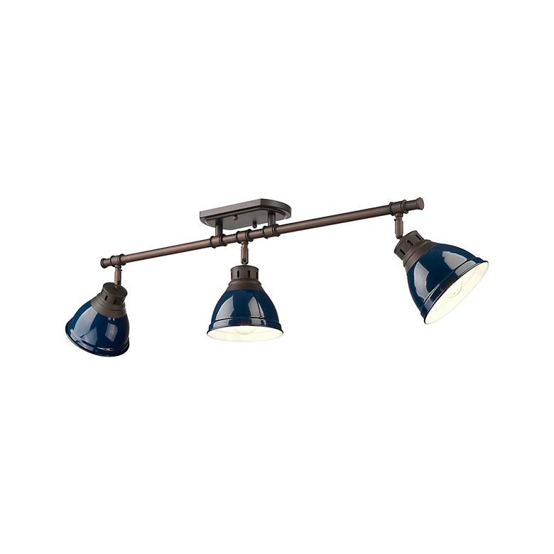 Image 2 Duncan 3-Light Semi-Flush - Track Light in Rubbed Bronze with Matte Navy more views