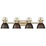 Duncan 33 1/2" Wide Brass 4-Light Bath Light w/ Bronze Shade