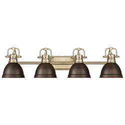 Duncan 33 1/2" Wide Brass 4-Light Bath Light w/ Bronze Shade