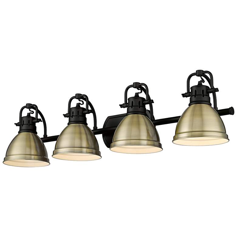 Image 1 Duncan 33 1/2"W Black 4-Light Bath Light w/ Aged Brass Shade