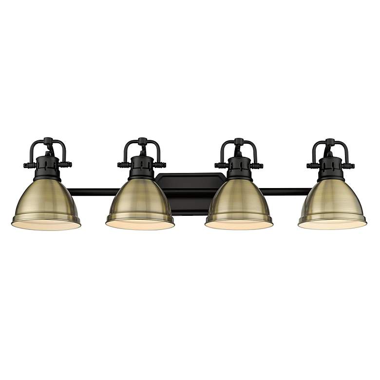 Image 2 Duncan 33 1/2"W Black 4-Light Bath Light w/ Aged Brass Shade more views