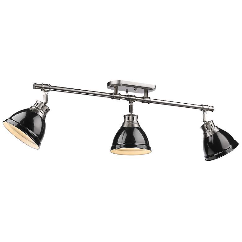 Image 1 Duncan 35 3/8 inch Wide Pewter 3-Light Semi-Flush With Black Shades