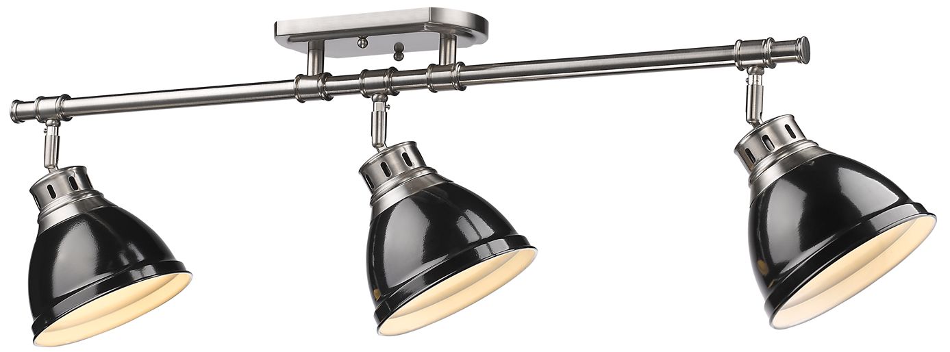 Image 2 Duncan 35 3/8" Wide Pewter 3-Light Semi-Flush With Black Shades more views