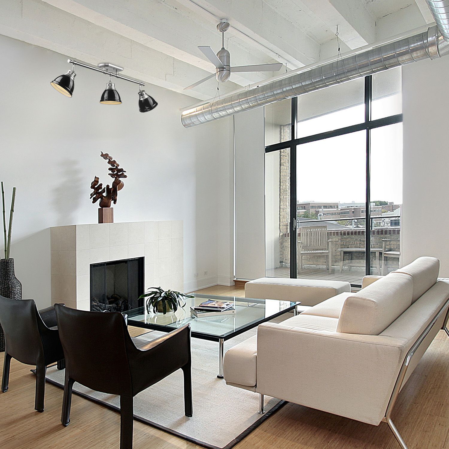 Image 5 Duncan 35 3/8" Wide Pewter 3-Light Semi-Flush With Black Shades more views