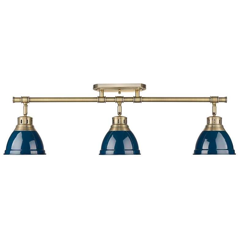 Image 1 Duncan 35 1/2"W Aged Brass with Blue 3-Light Ceiling Light