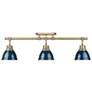 1_Duncan 35 1/2"W Aged Brass with Blue 3-Light Ceiling Light