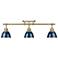 Duncan 35 1/2"W Aged Brass with Blue 3-Light Ceiling Light