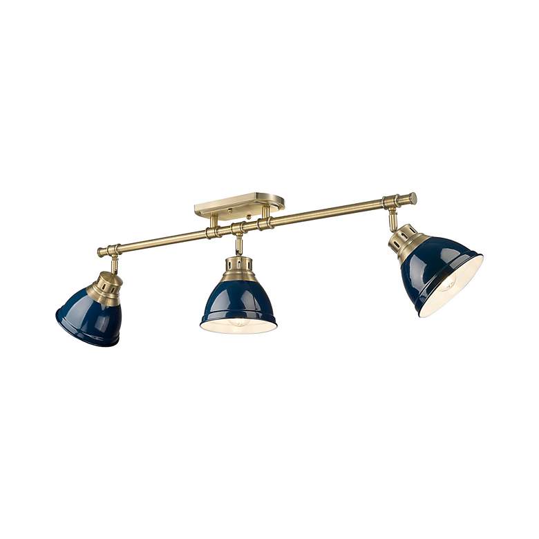 Image 2 Duncan 35 1/2"W Aged Brass with Blue 3-Light Ceiling Light more views