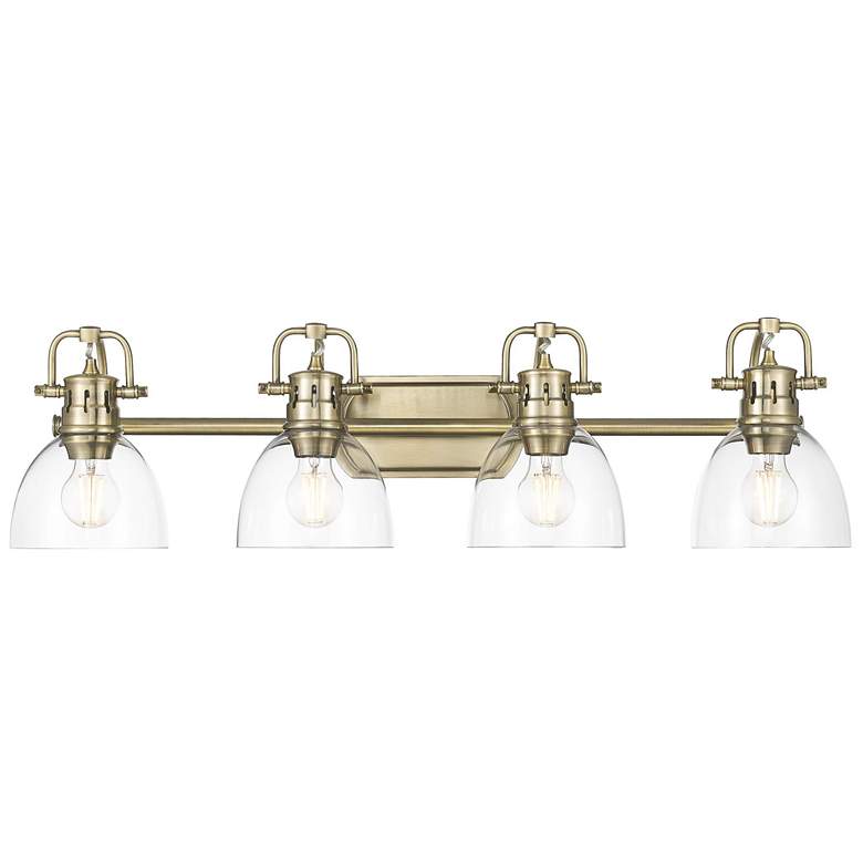 Image 1 Duncan 4-Light Bath Vanity in Aged Brass with Clear Glass