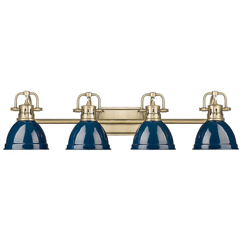 Image 1 Duncan 4-Light Bath Vanity in Aged Brass with Matte Navy