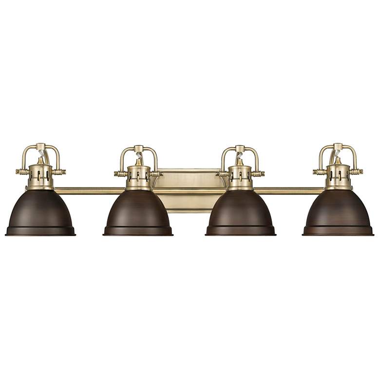 Image 1 Duncan 4-Light Bath Vanity in Aged Brass with Rubbed Bronze