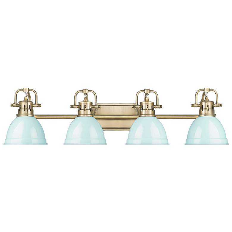 Image 1 Duncan 4-Light Bath Vanity in Aged Brass with Seafoam