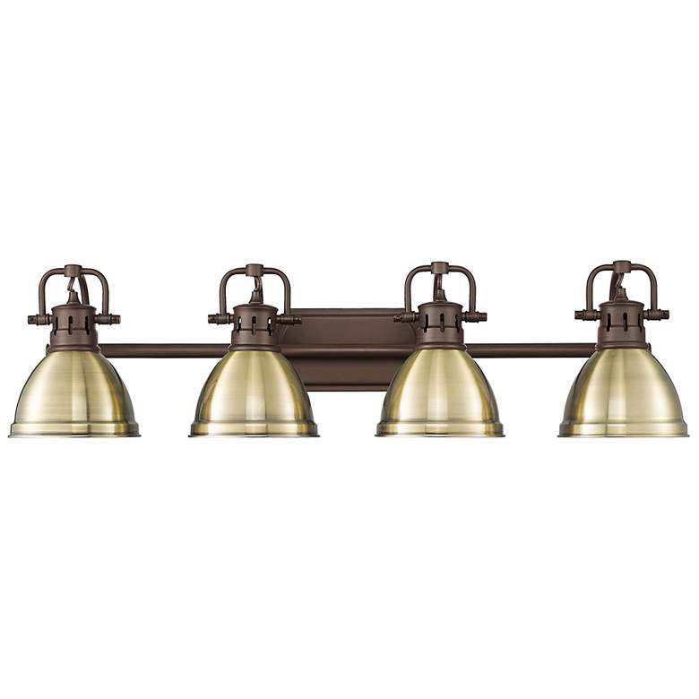 Image 1 Duncan 4-Light Bath Vanity in Rubbed Bronze with Aged Brass