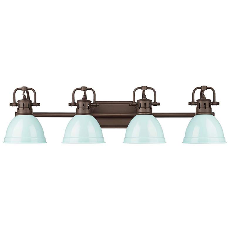 Image 1 Duncan 4-Light Bath Vanity in Rubbed Bronze with Seafoam