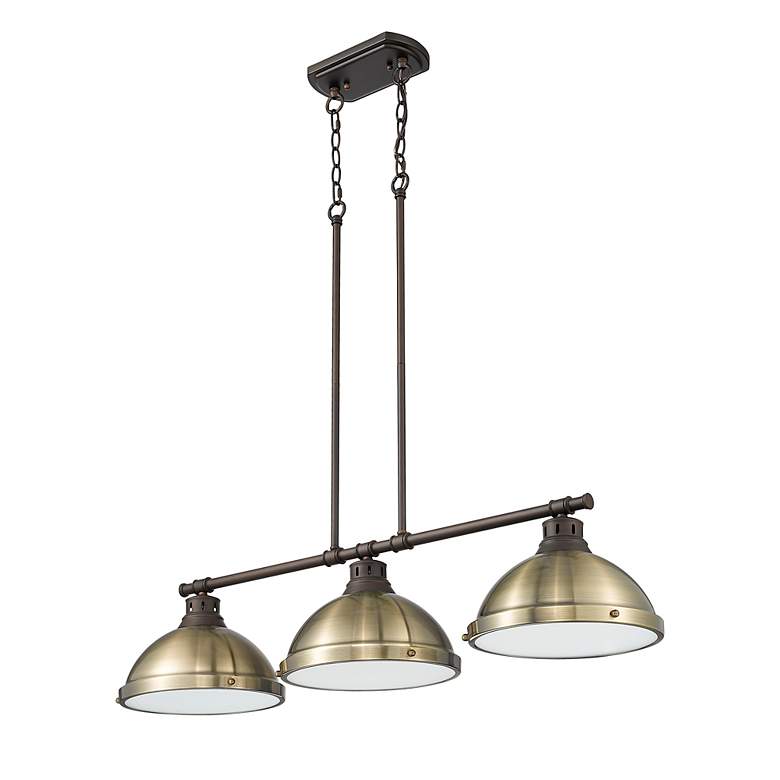 Image 2 Duncan 40" Wide Bronze and Aged Brass 3-Light Linear Pendant more views