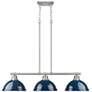 1_Duncan 40" Wide Pewter 3-Light Linear Pendant w/ Navy Shades