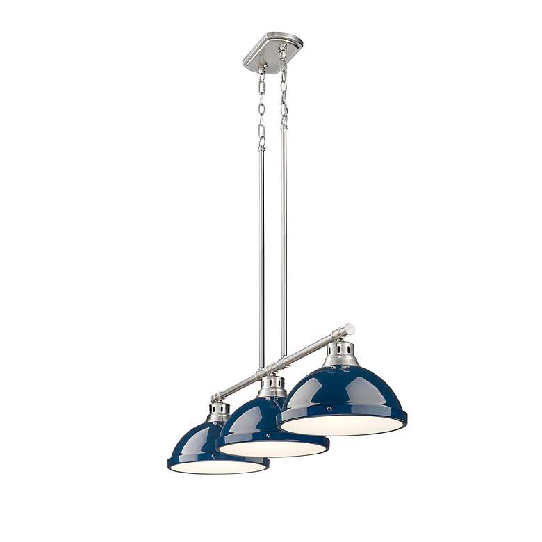 Image 2 Duncan 40" Wide Pewter 3-Light Linear Pendant w/ Navy Shades more views