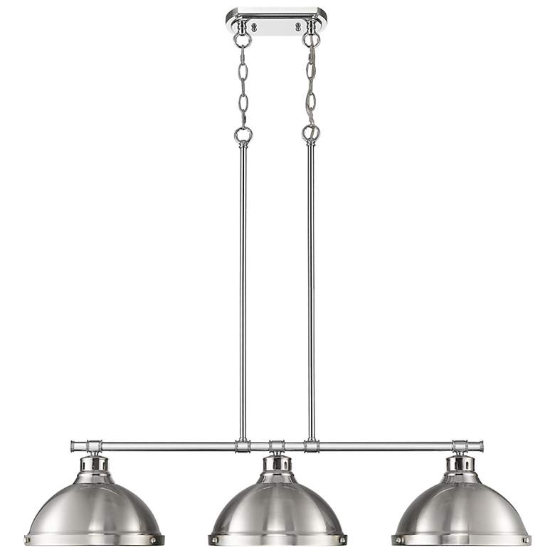 Image 1 Duncan 40"W Chrome 3-Light Linear Pendant w/ Pewter Shades