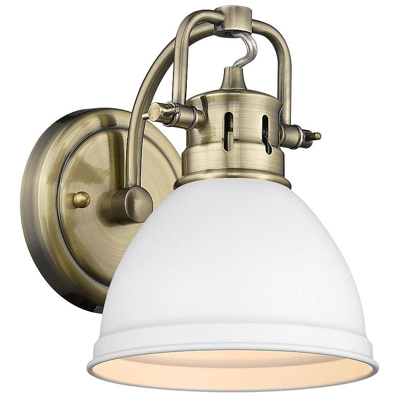 Image 1 Duncan 6 1/2" Wide Aged Brass 1-Light Wall Sconce with Matte White