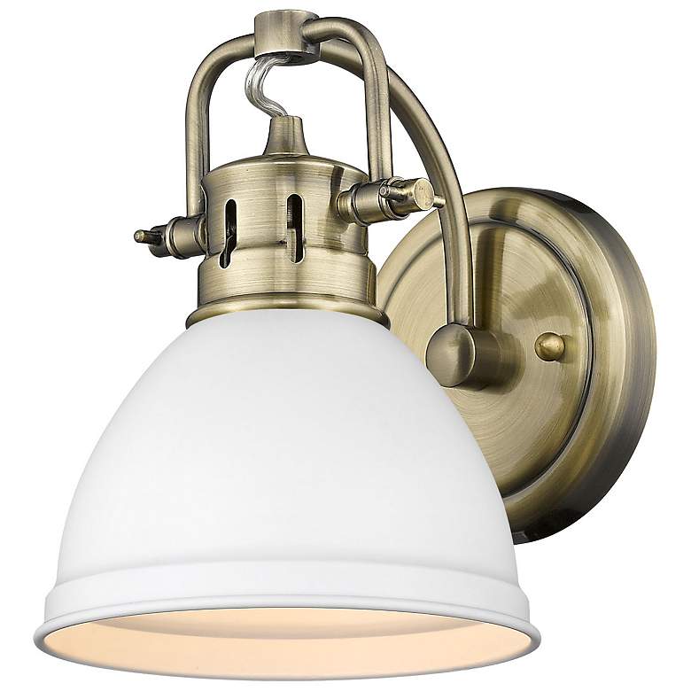 Image 1 Duncan 6 1/2" Wide Aged Brass 1-Light Wall Sconce with Matte White