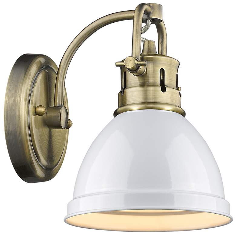 Image 1 Duncan 6 1/2" Wide Aged Brass 1-Light Wall Sconce with White