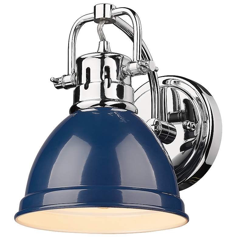 Image 1 Duncan 6 1/2 inch Wide Chrome 1-Light Wall Sconce with Navy Blue