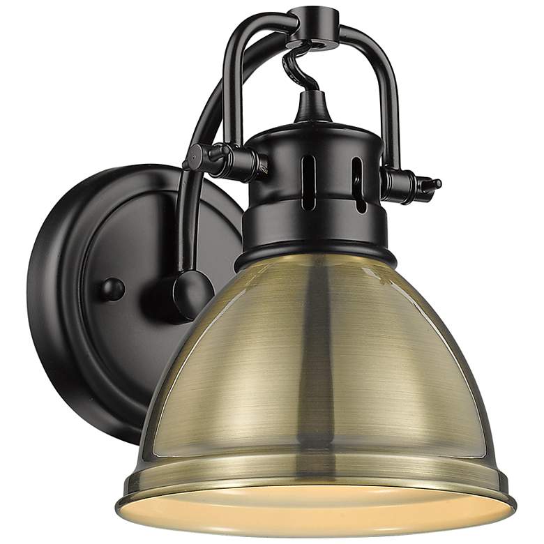 Image 1 Duncan 6 1/2" Wide Matte Black 1-Light Wall Sconce with Aged Brass