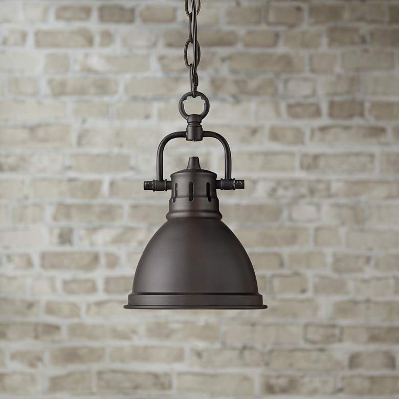 Image 1 Duncan 6 1/2" Wide Rubbed Bronze Mini Pendant with Chain