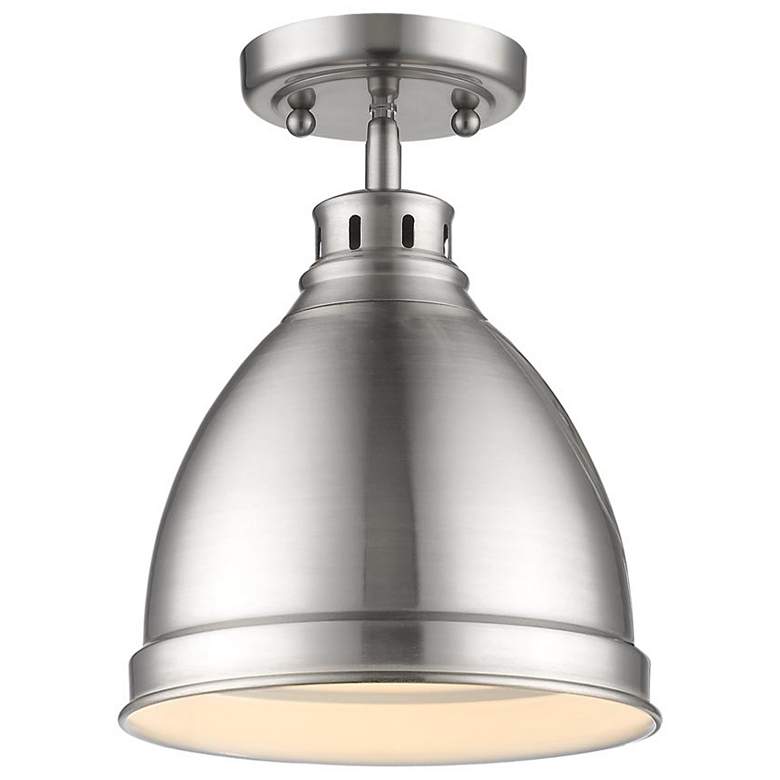 Image 1 Duncan 8 7/8" Wide 1-Light Flush Mount in Pewter with White