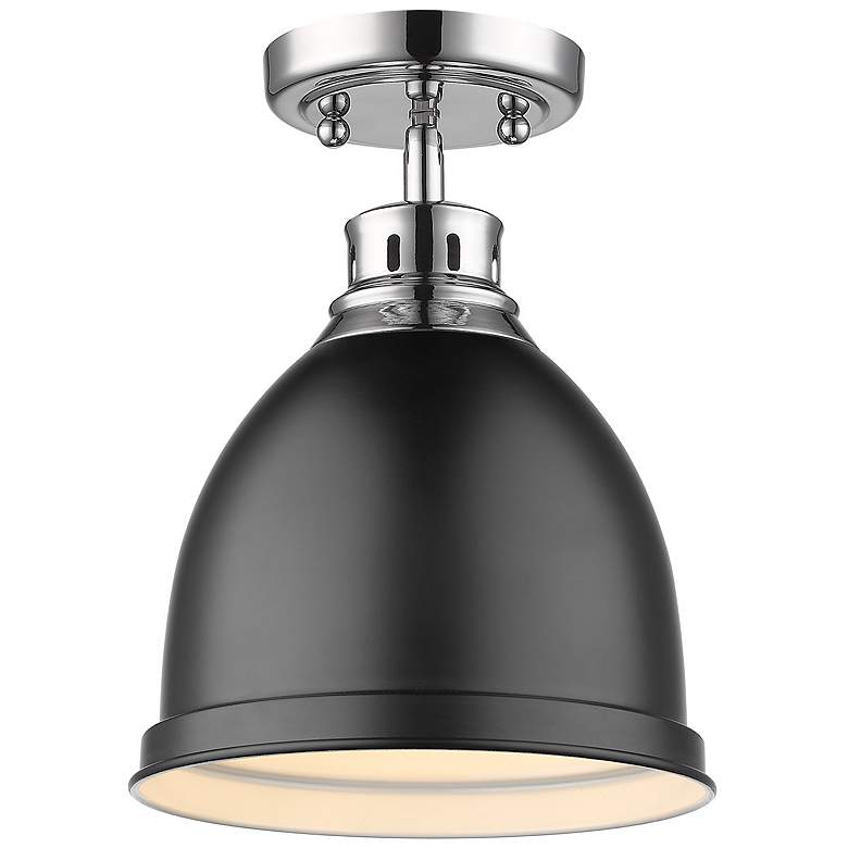 Image 1 Duncan 8 7/8" Wide Chrome 1-Light Flush Mount With Matte Black Shade