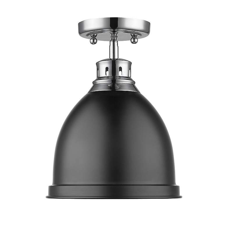 Image 2 Duncan 8 7/8" Wide Chrome 1-Light Flush Mount With Matte Black Shade more views