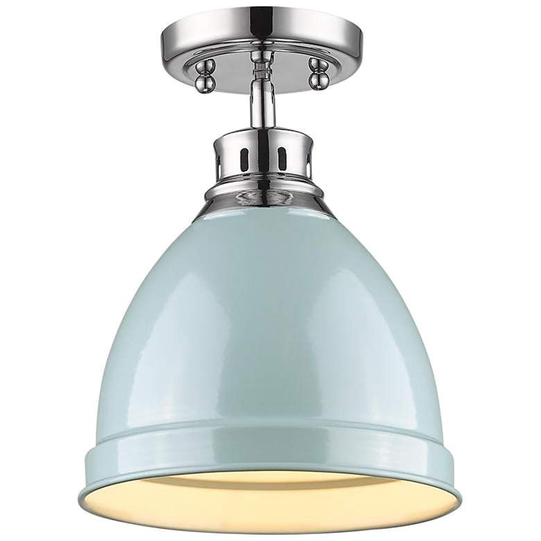 Image 2 Duncan 8 7/8 inch Wide Chrome 1-Light Flush Mount With Seafoam Shade