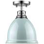 Duncan 8 7/8" Wide Chrome 1-Light Flush Mount With Seafoam Shade