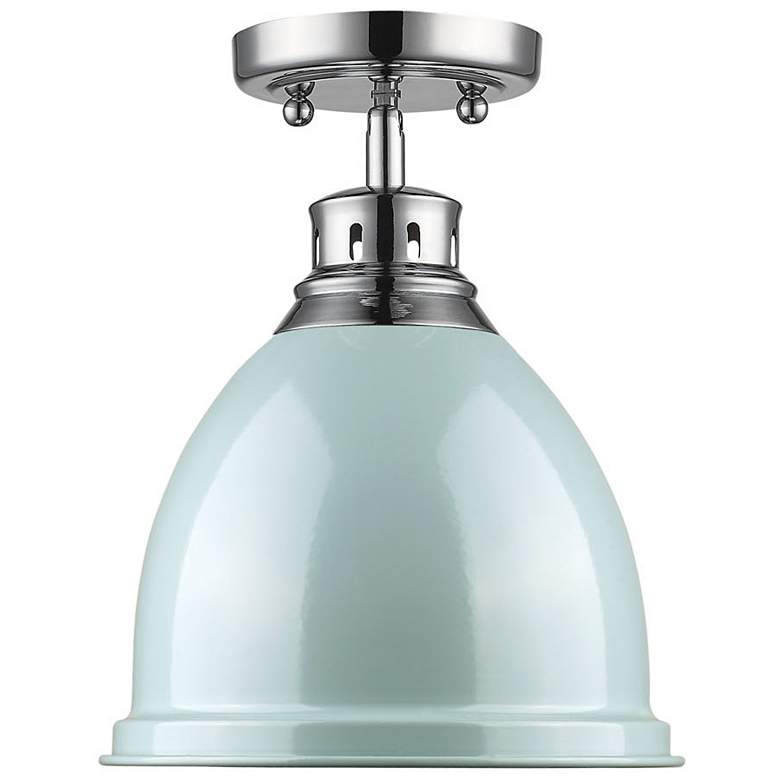 Image 4 Duncan 8 7/8 inch Wide Chrome 1-Light Flush Mount With Seafoam Shade more views