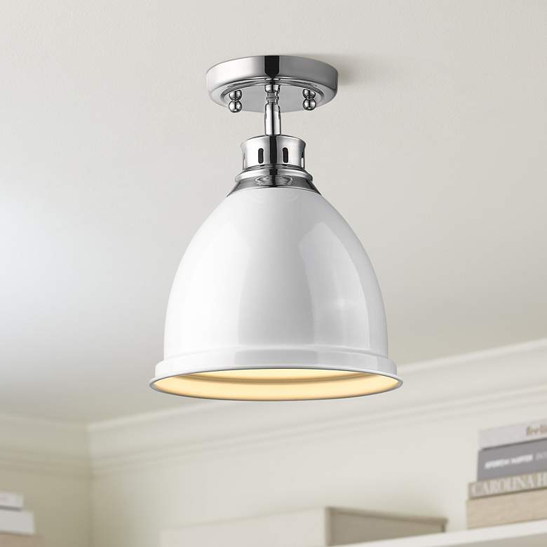 Image 1 Duncan 8 7/8" Wide Chrome 1-Light Flush Mount With White Shade