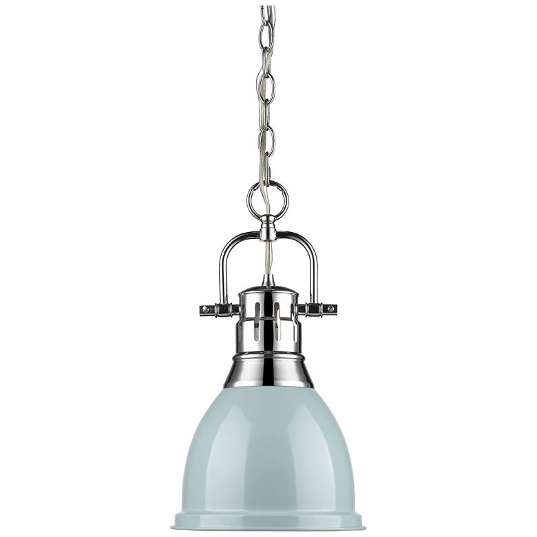 Image 1 Duncan 8 7/8" Wide Chrome 1-Light Mini Pendant with Seafoam Shade