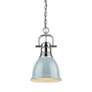 Thumbnail2 of Duncan 8 7/8" Wide Chrome 1-Light Mini Pendant with Seafoam Shade more views
