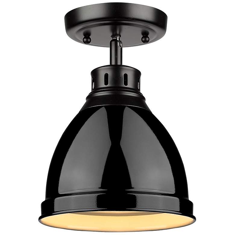 Image 1 Duncan 8 7/8" Wide Matte Black 1-Light Flush Mount With Black Shade