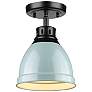 1_Duncan 8 7/8" Wide Matte Black 1-Light Flush Mount With Seafoam Shade