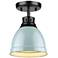 Duncan 8 7/8" Wide Matte Black 1-Light Flush Mount With Seafoam Shade