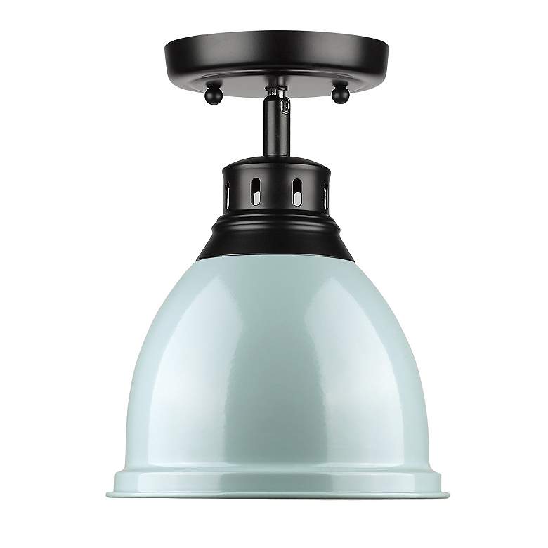Image 2 Duncan 8 7/8" Wide Matte Black 1-Light Flush Mount With Seafoam Shade more views